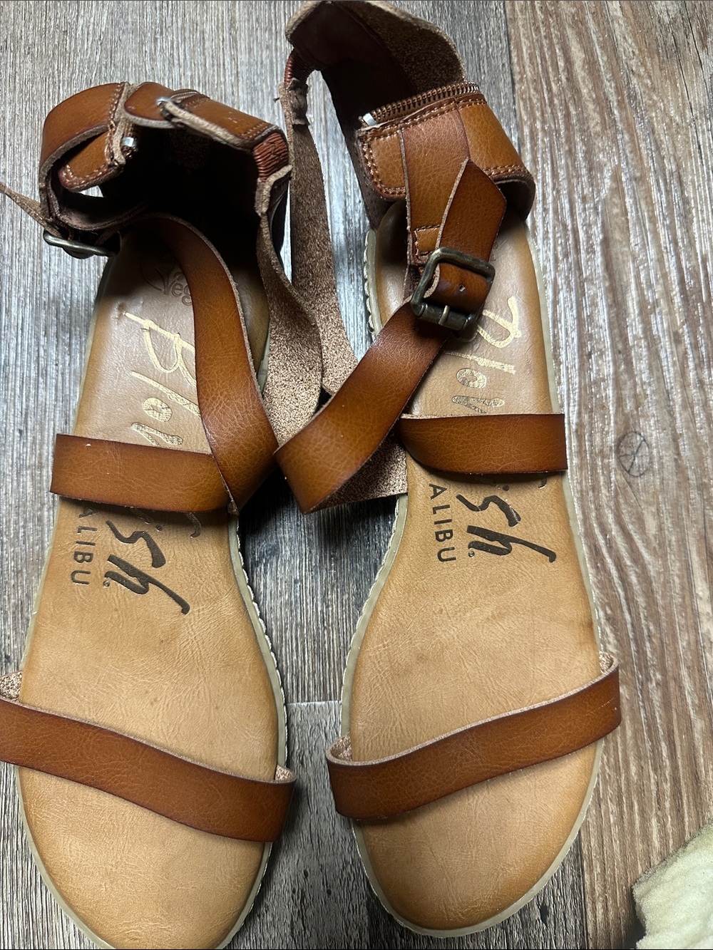 Malibu Tan Brown Leather Ankle-Strap Sandals